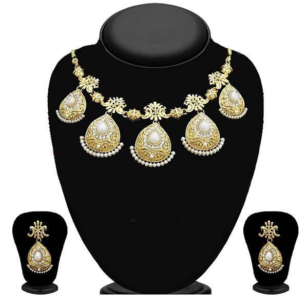 Kriaa Gold Plated Austrian Stone Pearl Necklace Set - 2105604