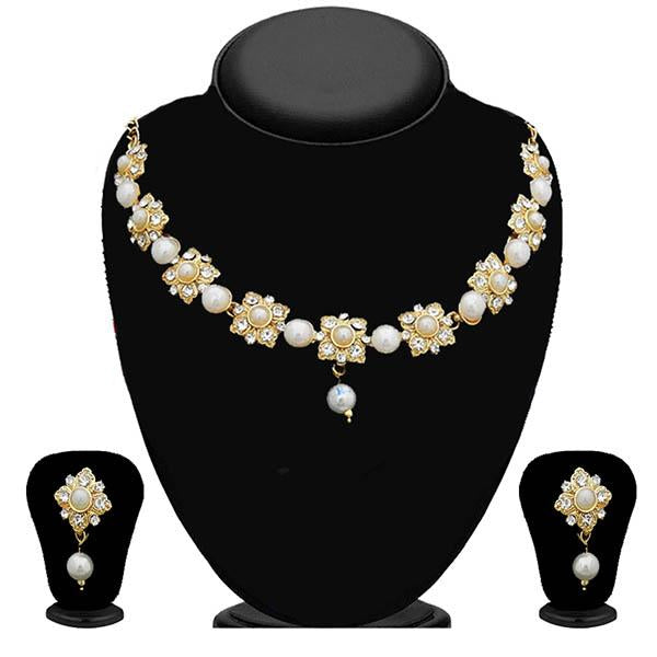 Kriaa Austrian Stone Gold Plated Pearl Necklace Set - 2105605