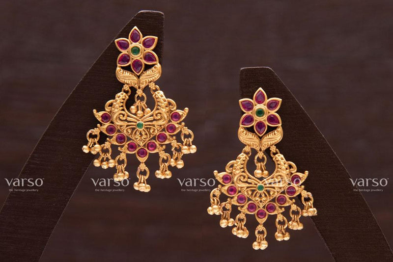 Varso Ruby &  Emerald Gold  Brass Alloy Ball Dangler Earrings  - 211002