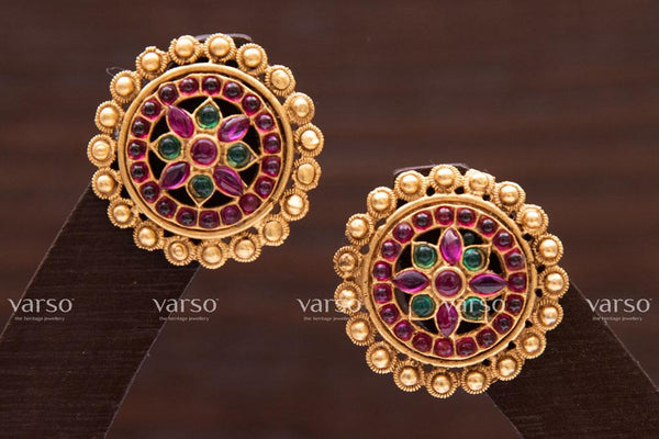 Varso Kempu & Green Gold Antique  Brass Alloy  Dangler Earrings  - 211015