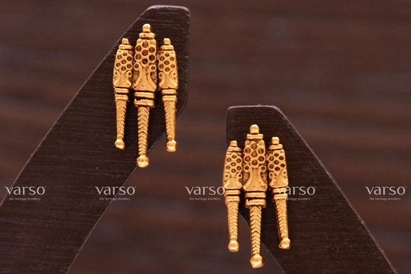 Varso Kempu Gold Antique  Brass Alloy Ball Studs Earrings  - 211041