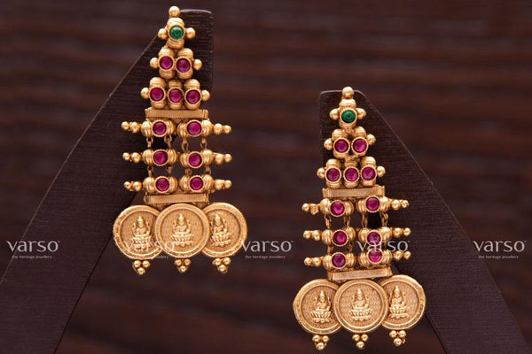 Varso Ruby & Emerald  Gold  Alloy  Dangler Earrings  - 211085