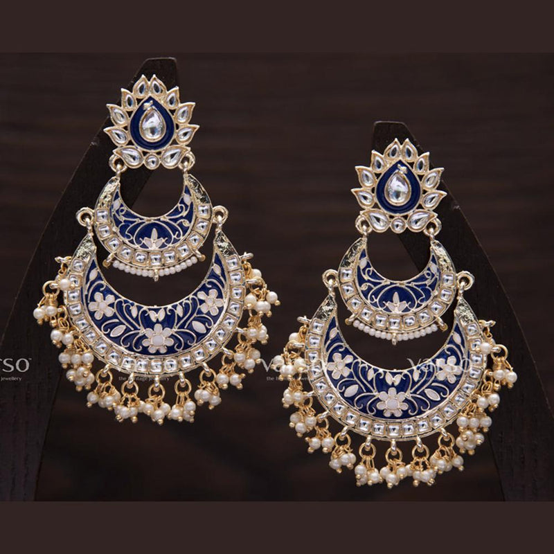 Varso Gold Polish Brass Alloy White Pearl And Kundan Dangler Earrings - 211092