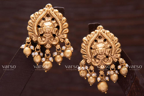 Varso  Gold  Alloy Pearl & Ball Dangler Earrings  - 211112