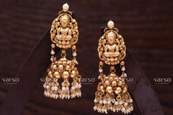 Varso Ruby Gold  Alloy Pearl Jhumkas  Earrings  - 211113