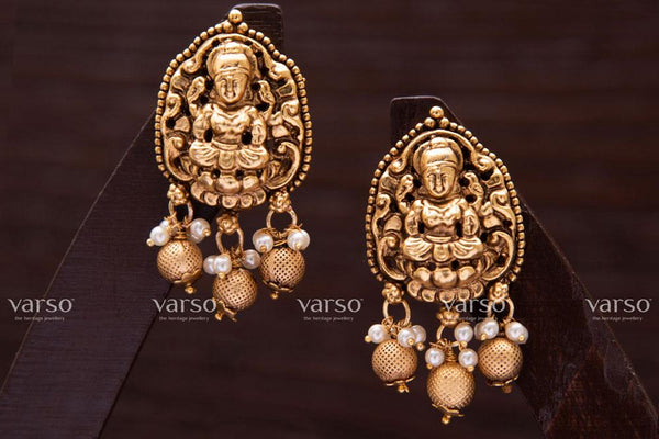 Varso  Gold  Alloy Pearl & Ball Dangler Earrings  - 211115