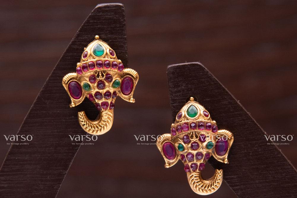 Varso Ruby & Emerald  Gold  Alloy Pearl & Ball Studs Earrings  - 211116