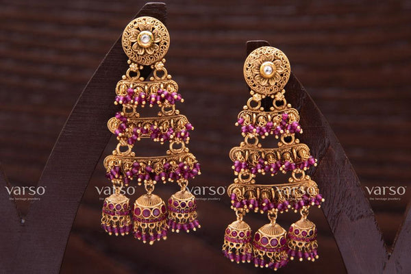 Varso Kundan &  Ruby  Gold  Alloy Crystal Dangler Earrings  - 211122