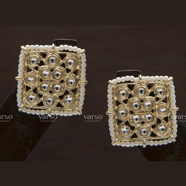 Varso Gold Polish Brass Alloy White Pearl And Kundan Stud Earrings - 211145