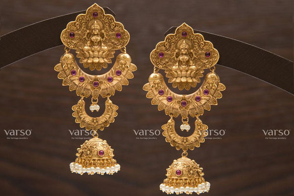 Varso Kempu Gold  Alloy Pearl Jhumkas  Earrings  - 211152