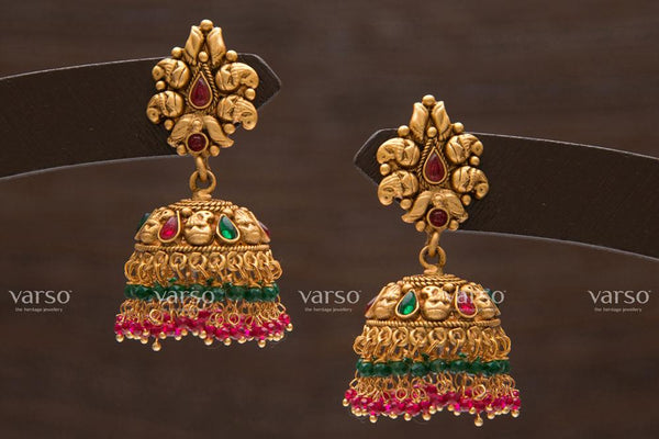 Varso Kempu & Emerald Gold  Alloy Ruby & Green  Jhumkas  Earrings  - 211157