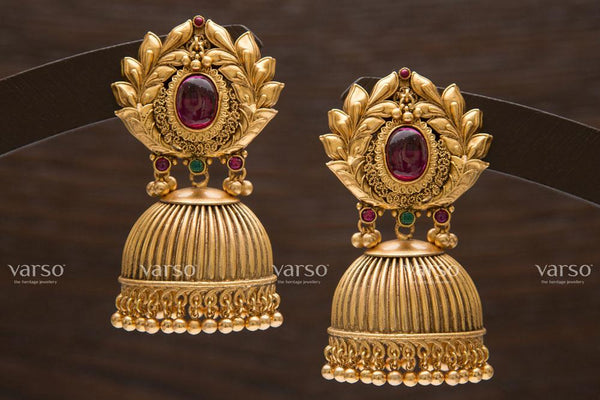 Varso Kempu & Emerald Gold  Alloy Ball Jhumkas  Earrings  - 211163