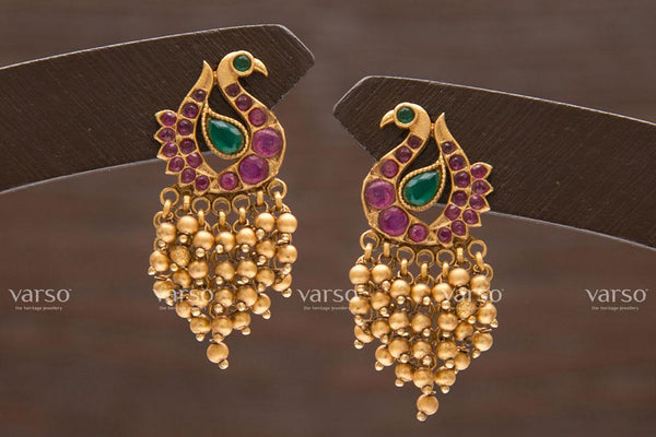 Varso Ruby & Emerald  Gold  Alloy Ball Dangler Earrings  - 211185