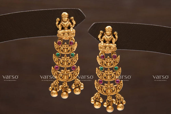 Varso Kempu & Green Gold  Alloy Pearl Dangler Earrings  - 211213