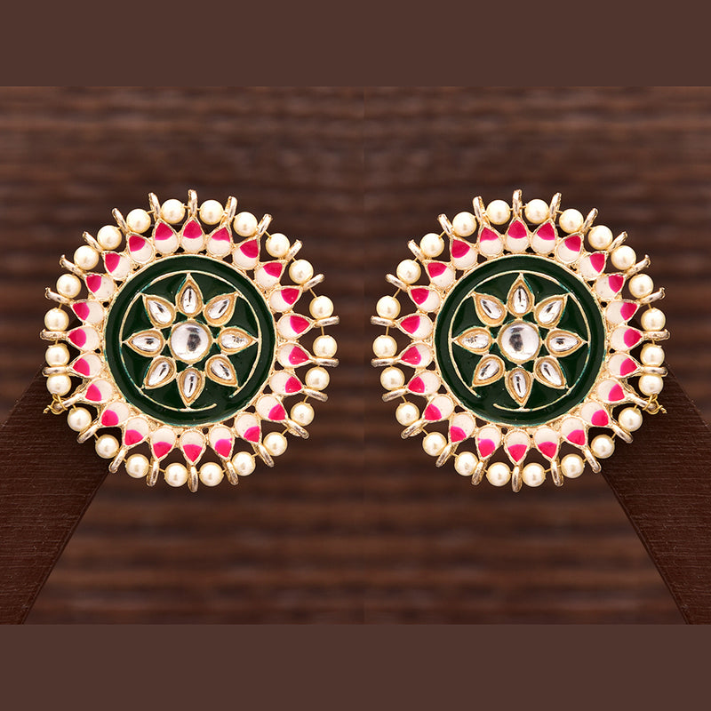 Varso Gold Plated Meenakari & Kundan Stone Stud Earrings