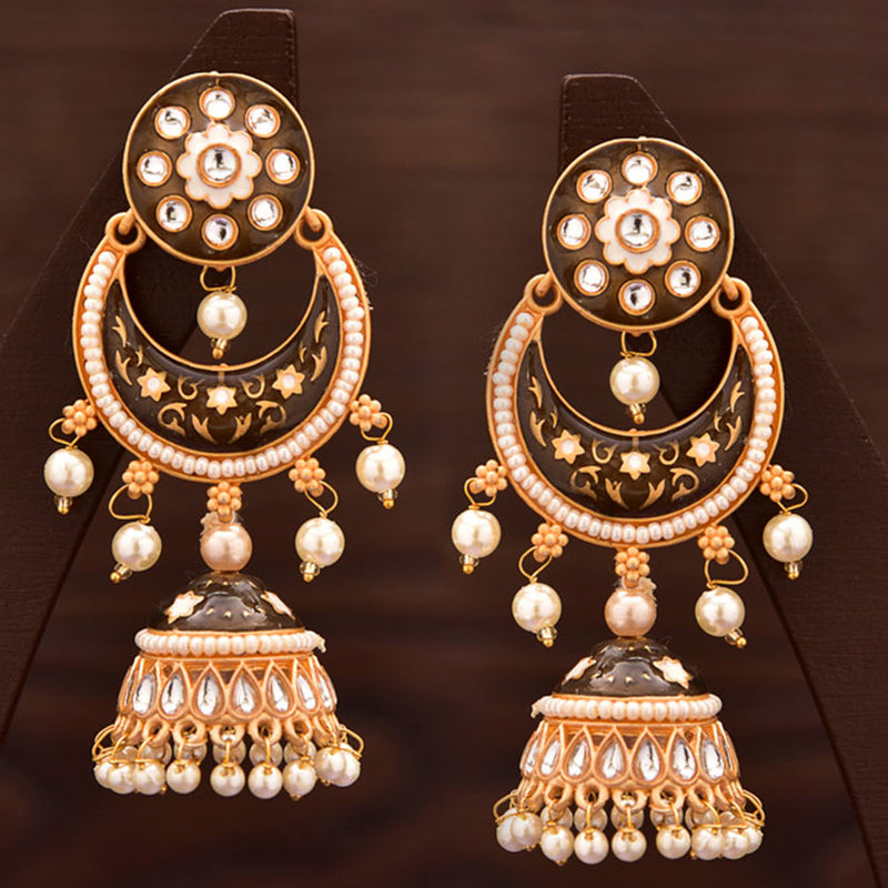 Varso Gold Plated Meenakari & Kundan Stone Dangler Earrings