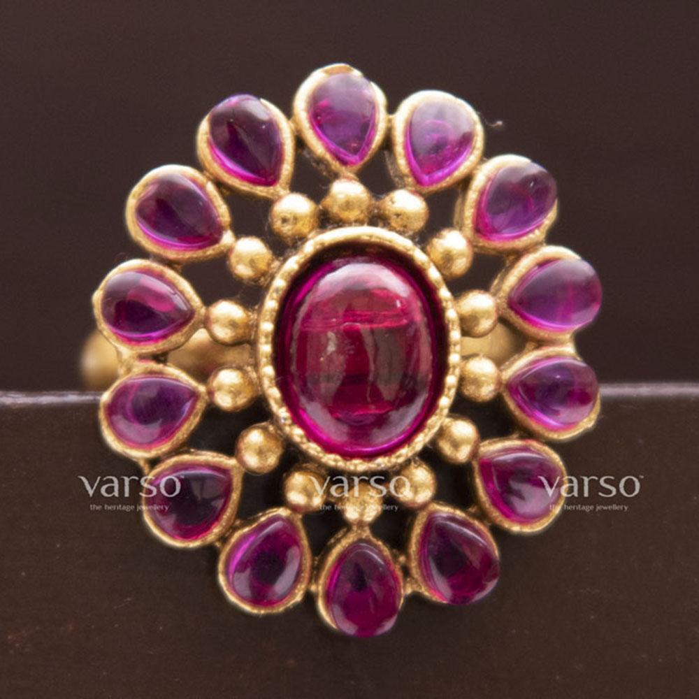 Varso Kempu Gold Antique Brass Alloy Adjustable Ring  - 212013