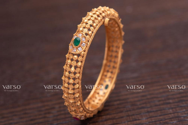 Varso Ruby & Emerald& White Gold Antique Brass Alloy Kada -215013