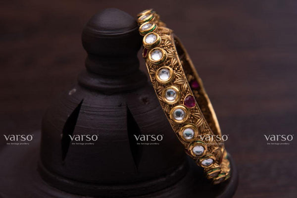 Varso Ruby & Kundan Gold Antique Brass Alloy Kada -215108