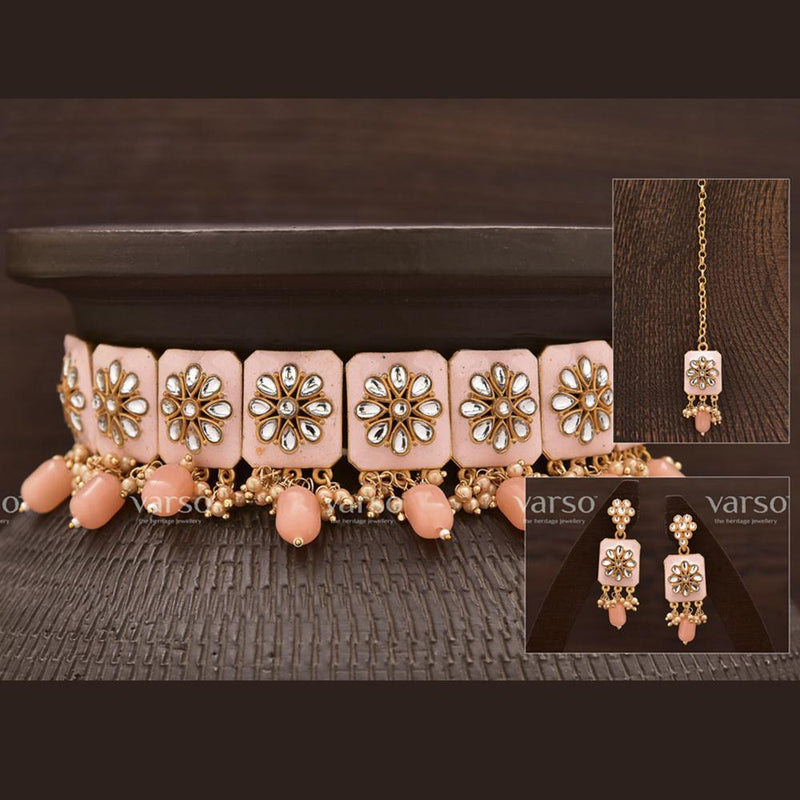Varso Choker Kundan Beads latest Flower Design Necklace Set