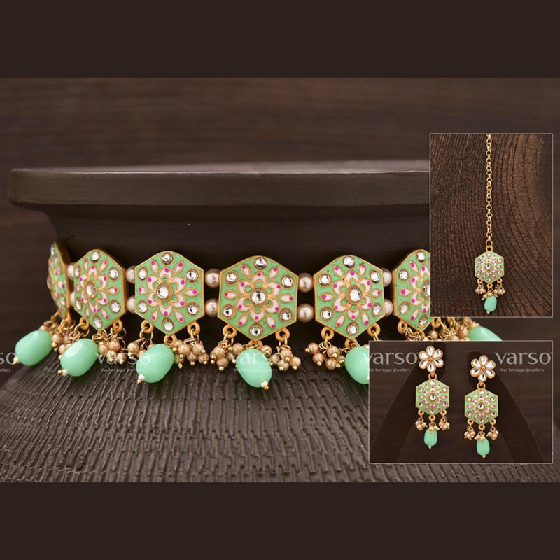 Varso Choker Flower Imprint With Beads Amazing Cut Necklace Set