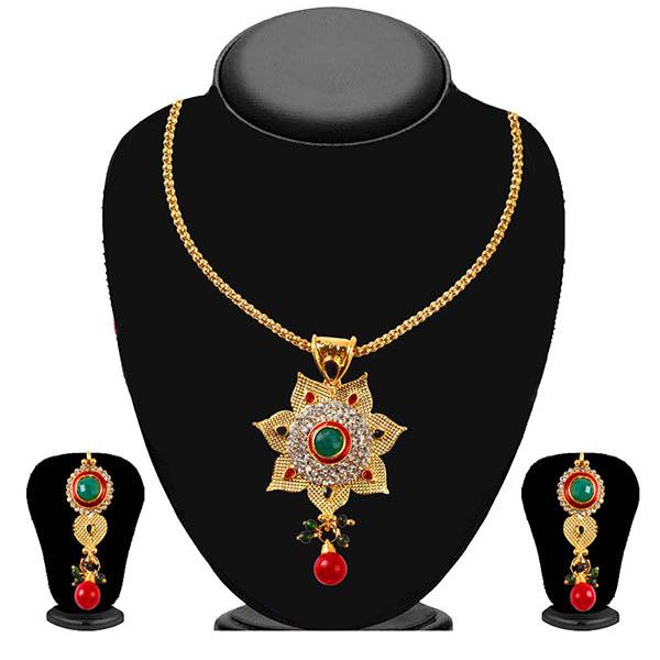 Soha Fashion Red And Green Stone Drop Pendant Set