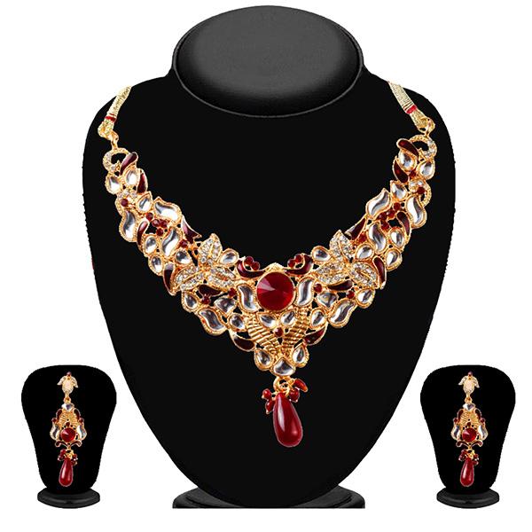 Soha Fashion Maroon Meenakari Kundan Drop Necklace Set - 2200505