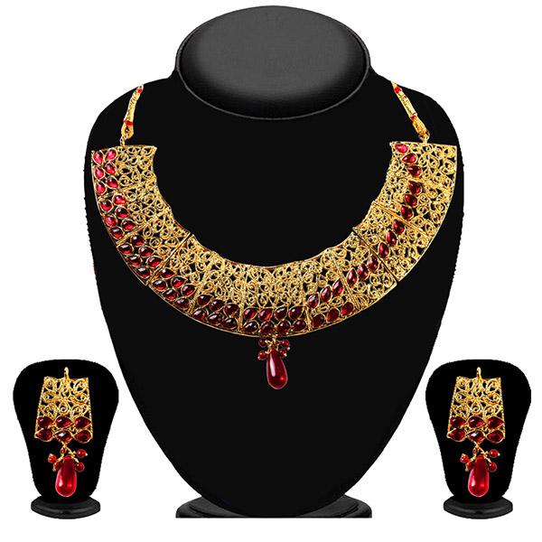 Soha Fashion Gold Plated Maroon Kundan Necklace Set