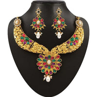 Tip Top Fashions Multicolour Kundan Drop Necklace Set - 2200513