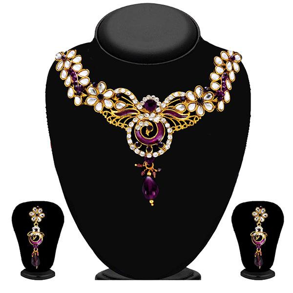 Tip Top Fashions Gold Plated Purple Austrian Stone Necklace Set - 2200602