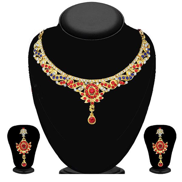 Kriaa Blue And Red Austrian Stone Necklace Set - 2200703