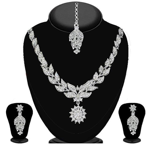 Soha Fashion White Stone Necklace Set With Maang Tikka - 2200804