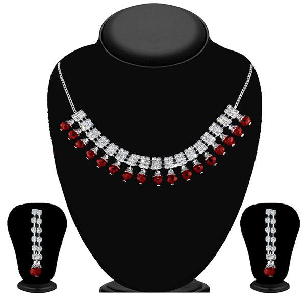 Soha Fashion Maroon & White Stone Necklace Set