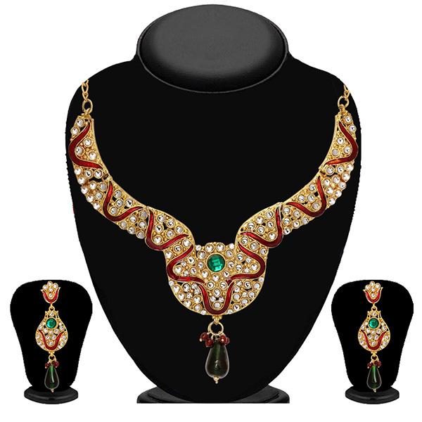 Tip Top Fashions Maroon & Green Meenakari Stone Necklace Set - 2201504