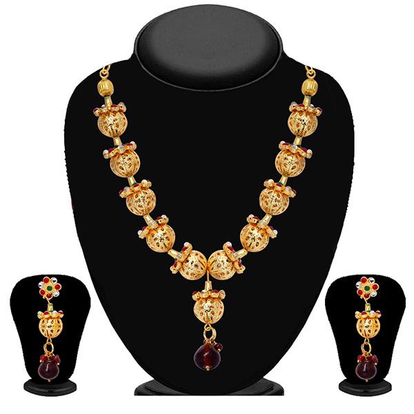 Tip Top Fashions Maroon Pota Stone Drop Necklace Set - 2201510