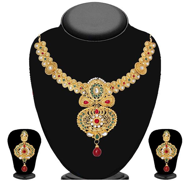 Tip Top Fashions Red Pota Stone Drop Necklace Set - 2202101