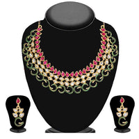 Tip Top Fashions Pink Kundan Meenakari Necklace Set - 2202105