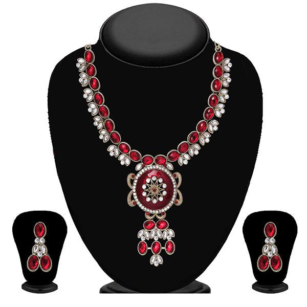 Soha Fashion Maroon Kundan Stone Necklace Set