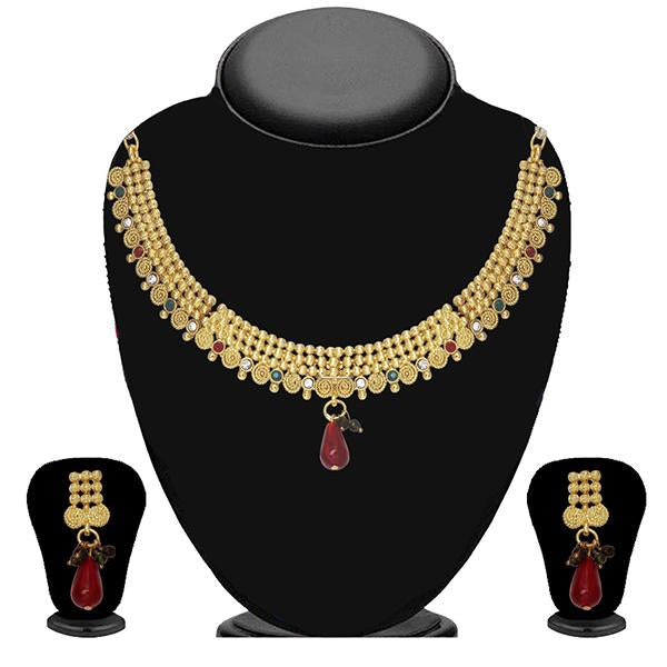 Soha Fashion Maroon And Green Stone Necklace Set