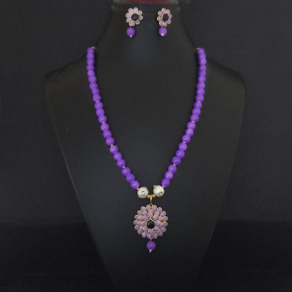 Kriaa Purple Beads And Pearl Gold Plated Necklace Set - 2800325B