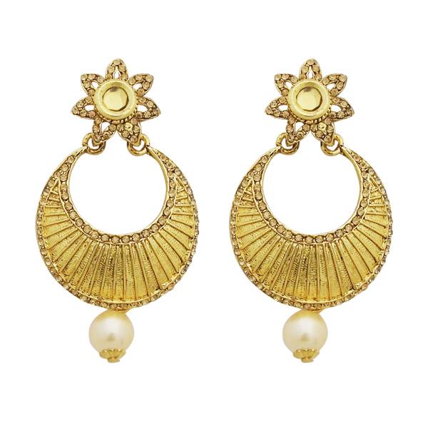 Jheel Austrian Stone Gold Plated Pearl Drop Dangler Earrings - 2900201A