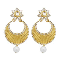 Jheel Austrian Stone Gold Plated Pearl Drop Dangler Earrings - 2900201B