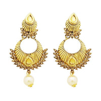 Jheel Austrian Stone Kundan Pearl Drop Dangler Earrings - 2900202A