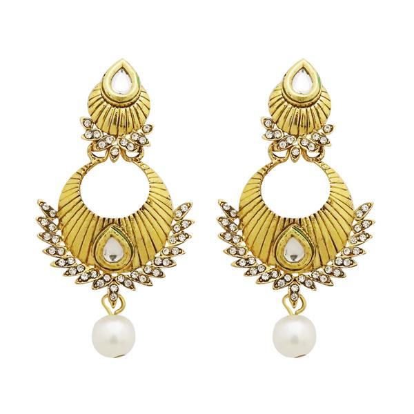 Jheel Austrian Stone Kundan Pearl Drop Dangler Earrings - 2900202B