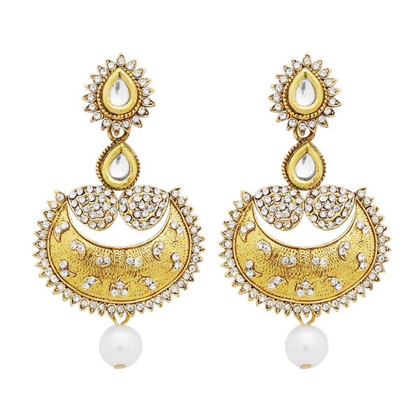 Jheel Austrian Stone Gold Plated Pearl Drop Dangler Earrings - 2900206B