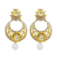 Jheel Austrian Stone Kundan Pearl Drop Dangler Earrings - 2900211B