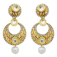 Jheel Austrian Stone Kundan Pearl Drop Dangler Earrings - 2900213B