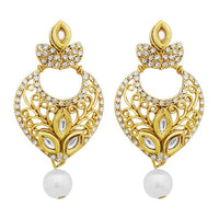 Jheel Stone Gold Plated Pearl Drop Dangler Earrings - 2900218B