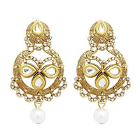 Jheel Stone Gold Plated Pearl Drop Dangler Earrings - 2900220B