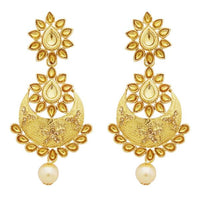 Jheel Kundan Stone Gold Plated Pearl Drop Dangler Earrings - 2900222A